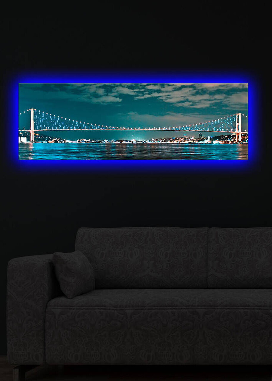 Tablou decorativ cu lumina LED, 3090DACT-16, PÂNZĂ DIN PIELE ÎNTOARSĂ, 30 x 90 cm, Multicolor