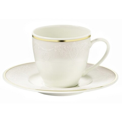 Set 6 cesti + 6 farfurii, kutahya porselen, bnkl12kt43092794, 50 ml, portelan, alb/auriu