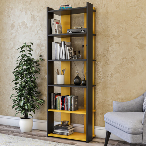 Corp biblioteca, kalune design, Şakran, 63x180x32 cm, antracit / galben
