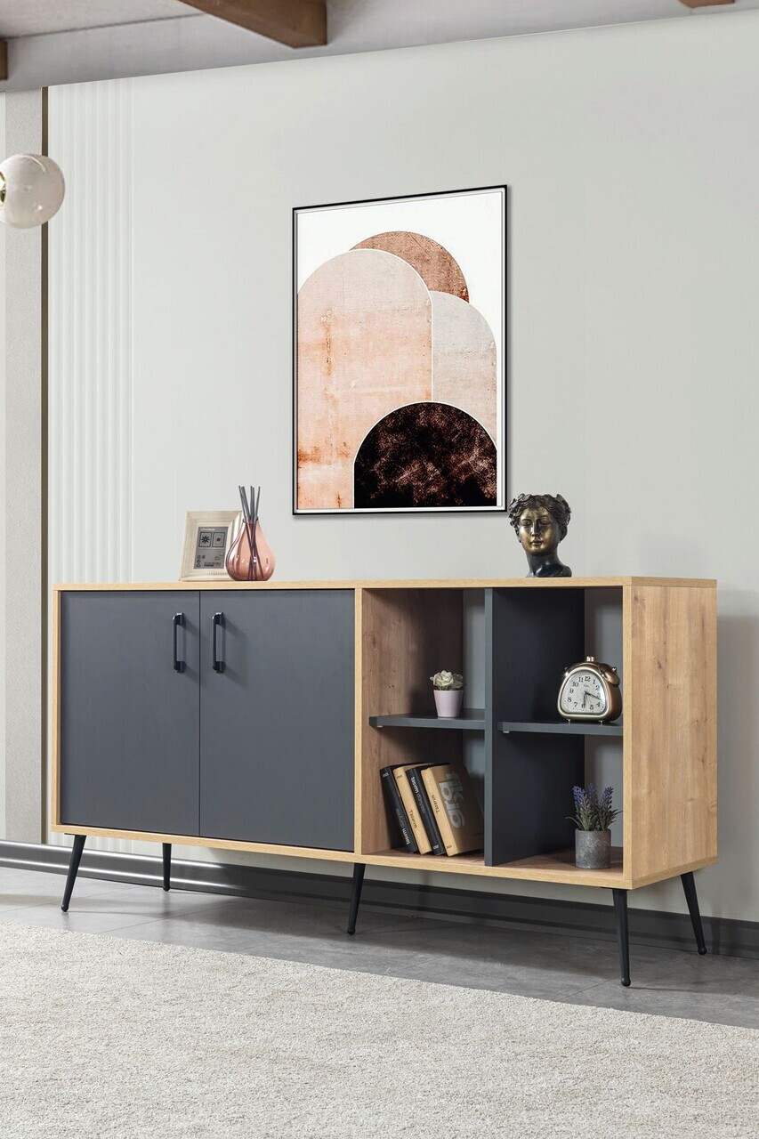 Consola, Hanah Home, Şile 4609, 160x83x44 cm, PAL, Stejar safir / Antracit — imaginea 3