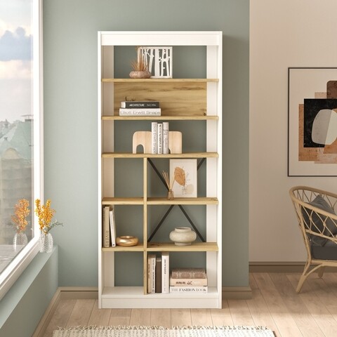 Biblioteca, Yardley, LV19-WK 921YRD1137, Pal Melaminat, 75.6 X 170 X 25 Cm, Stejar/alb