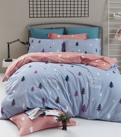 Lenjerie de pat dubla takeme - light blue, enlora home, 4 piese, bumbac ranforce, albastru