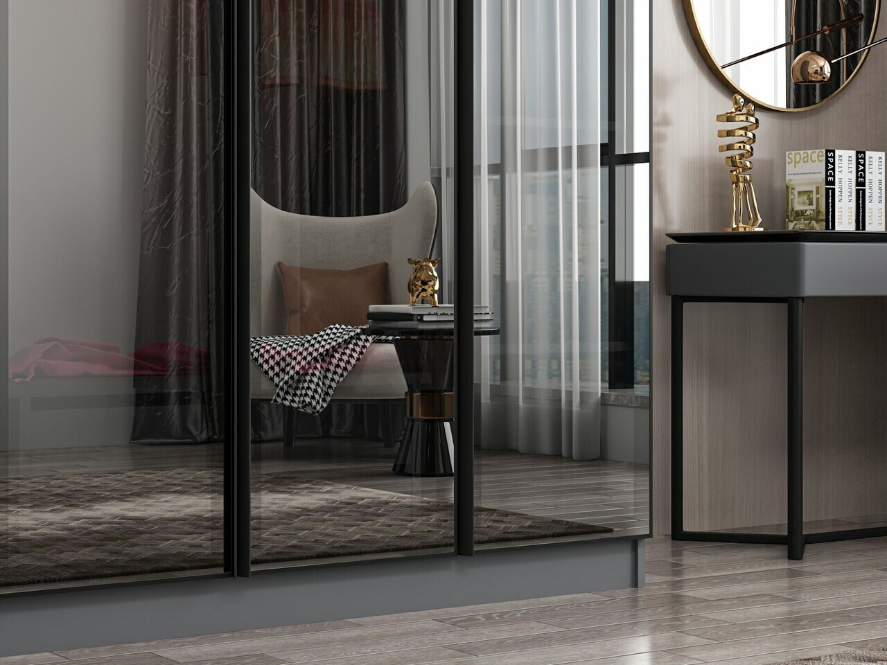 Dulap pentru haine, Hanah Home, Nisa, 180x210x52 cm, Antracit — imaginea 5