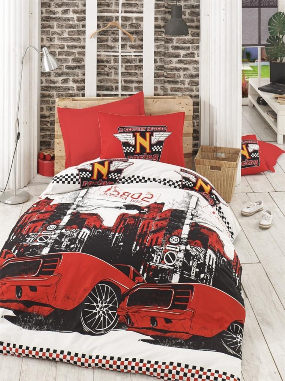 Lenjerie de pat dubla, Bolide - Red, Pearl Home, Bumbac Ranforce