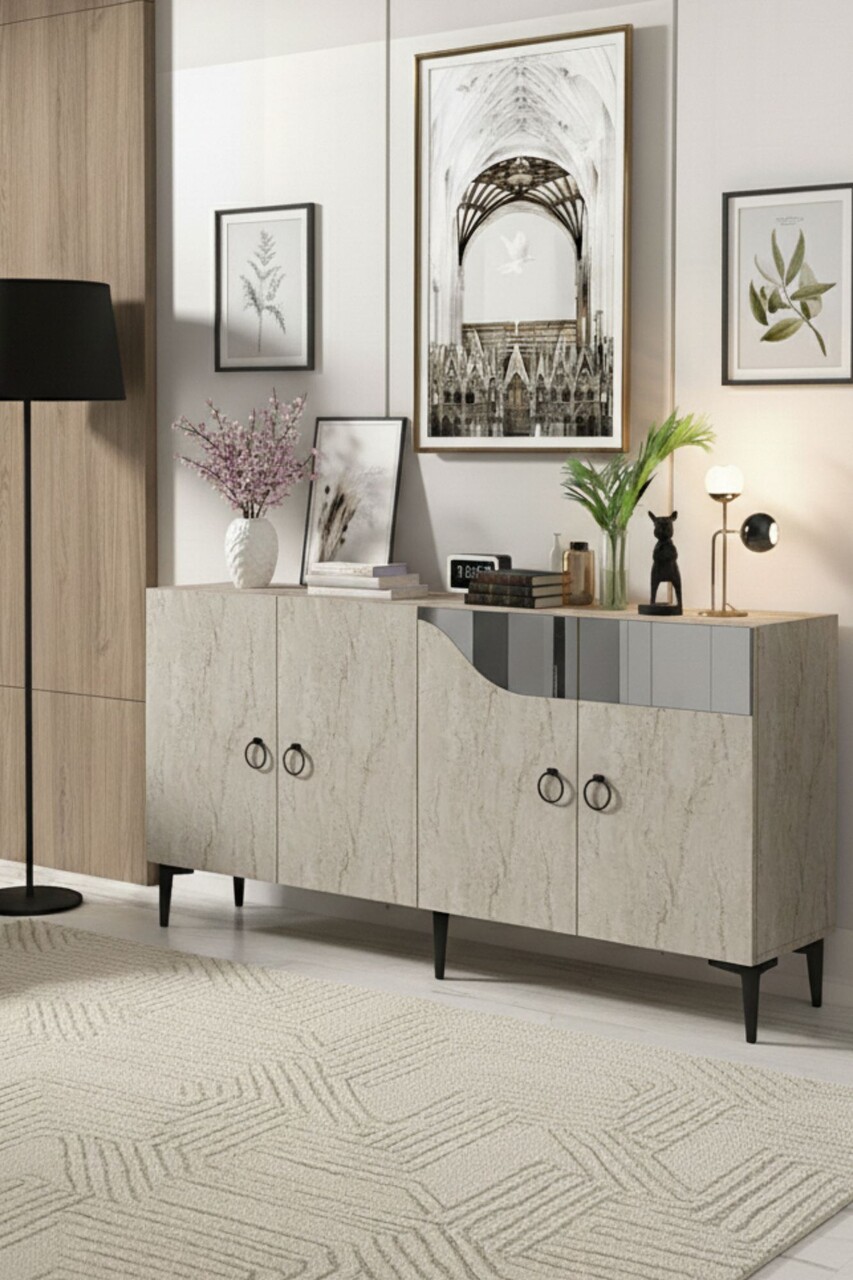 Consola, Hanah Home, Gama 150, 150x75x32 cm, PAL , White / Travertine / Silver - view 2