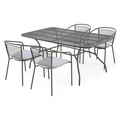 Set mobilier gradina/terasa, 4 scaune cu spatar mediu + masa, Berlin, otel, negru/gri