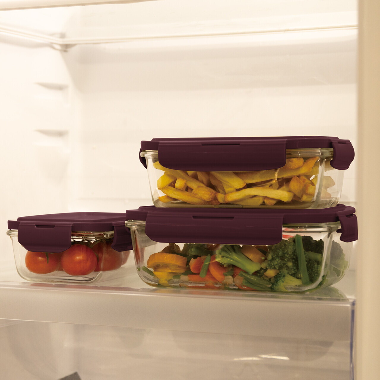 Set 3 caserole cu capac Berlinger Haus, Leonardo, 570 ml / 840 ml / 1.18 L, sticla/plastic, transparent/visiniu - view 7