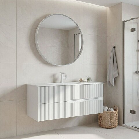 Set Dulap de Baie cu Chiuvetă și Oglindă (2 Piese), Hanah Home, Moonlight 120 v2, Alb mat