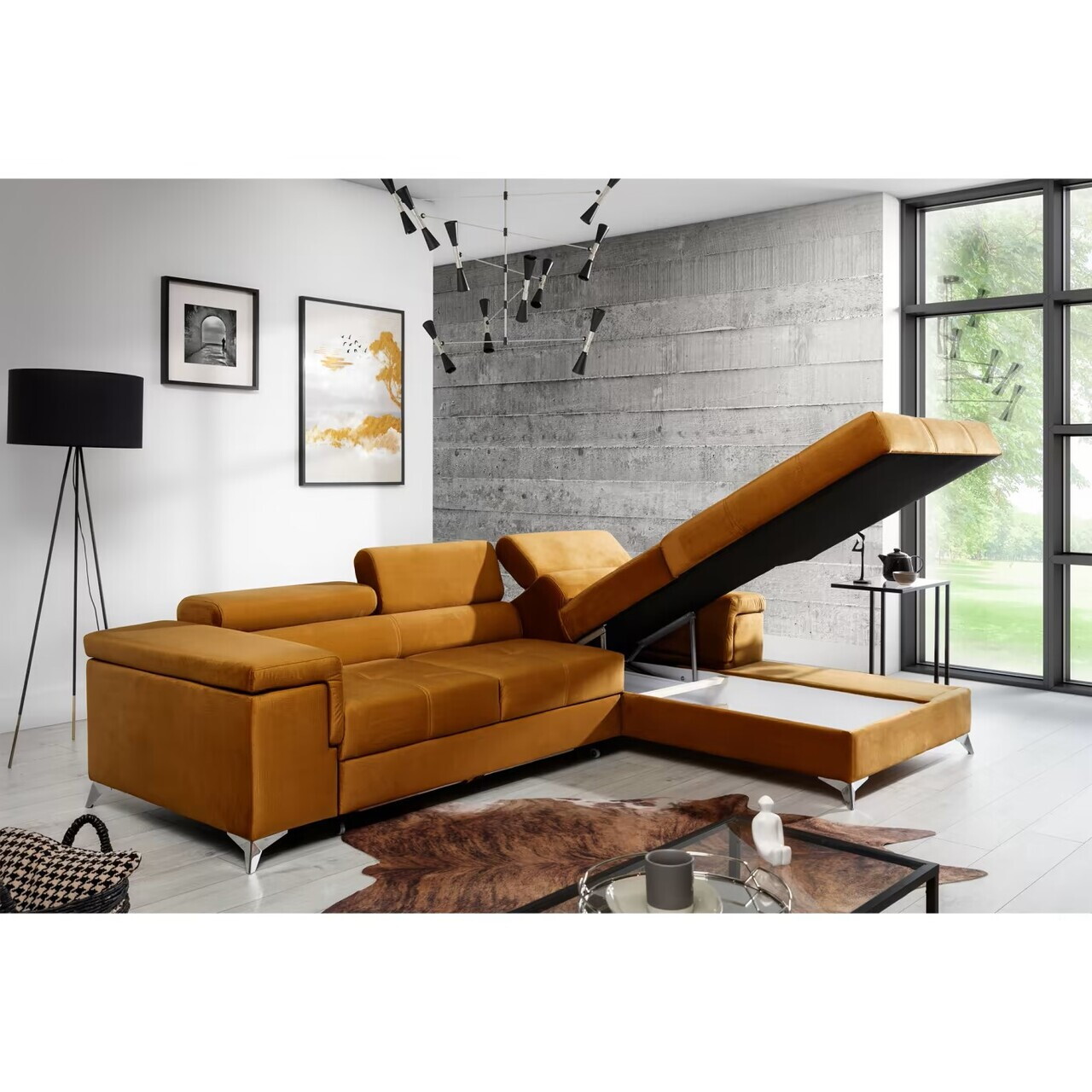 Coltar extensibil dreapta 4 locuri ELTAP, Ric-66, Ricardo, 281x205x88 cm, lemn/poliester, mustar - view 4