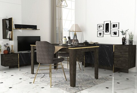 Set mobilier living, talon, veyron set 3, pal, negru / auriu