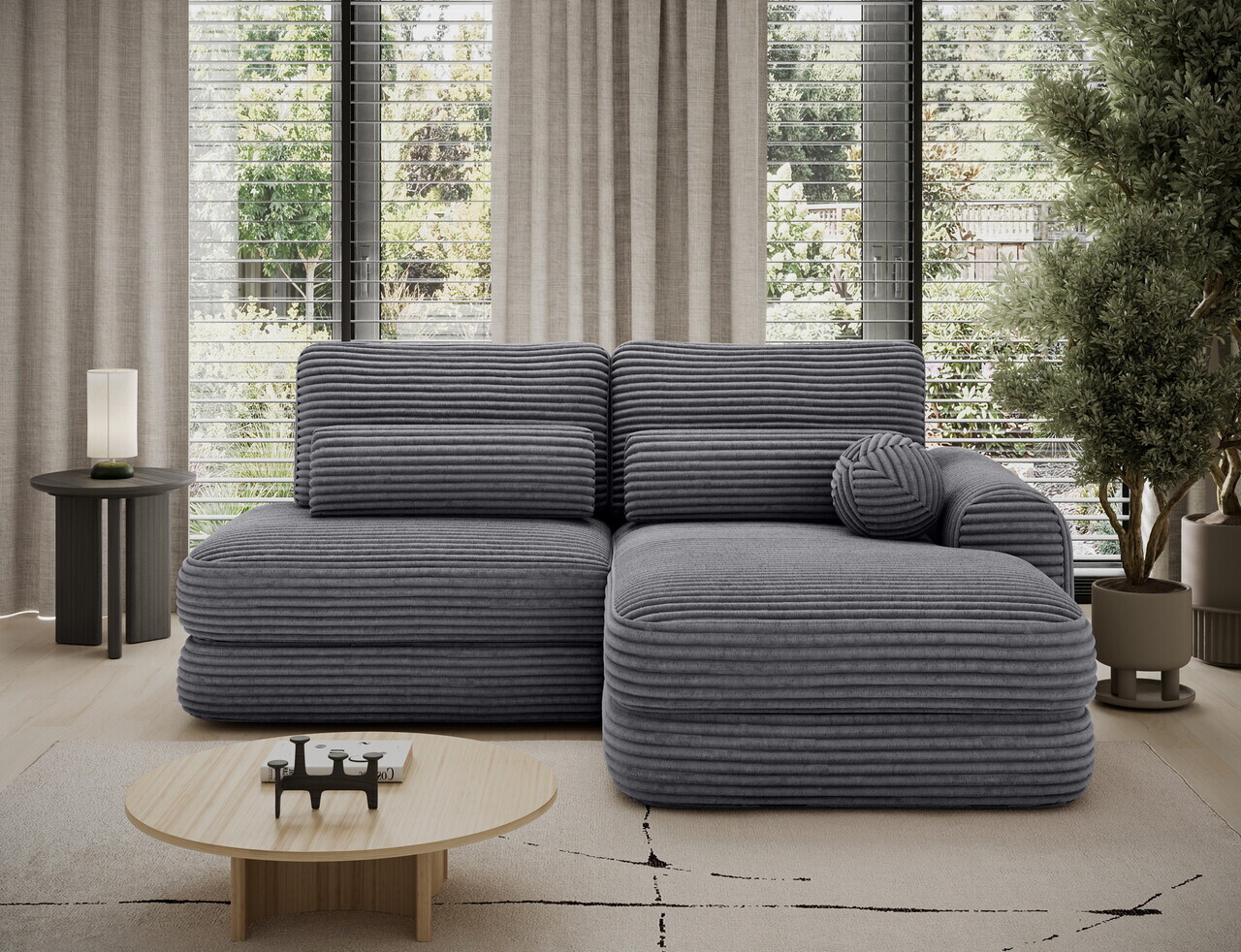 Coltar extensibil dreapta 3 locuri ELTAP, Ripeli, 217x175x96 cm, lemn/catifea din poliester, gri inchis — imaginea 3