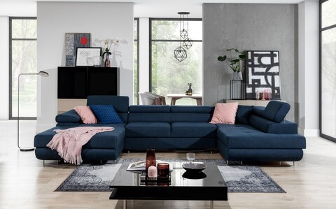 Coltar extensibil dreapta 6 locuri ELTAP, Rod-65, Rodrigo, 345x202x90 cm, lemn/poliester, albastru inchis