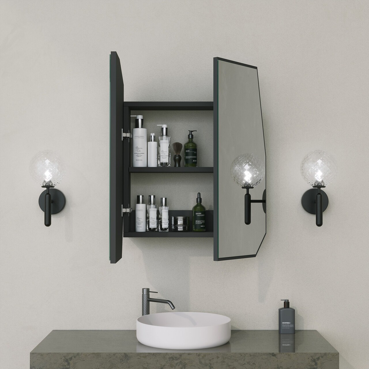 Dulap de baie, Neostill, Quartz Cabinet, 12x45x50 cm, MDF , Negru - 1 | YEO