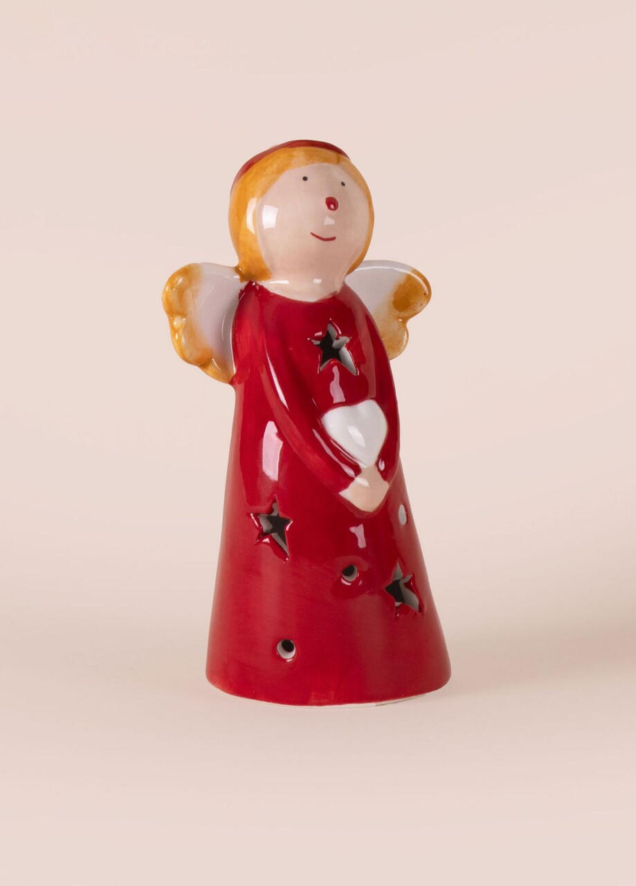 Decoratiune, SUS0164, 8x6x14 cm, Ceramica, Rosu/Alb