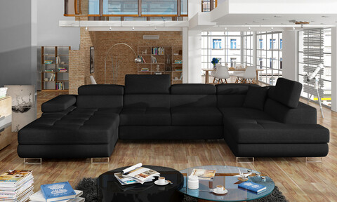 Coltar extensibil dreapta 6 locuri ELTAP, Rod-57, Rodrigo, 345x202x90 cm, lemn/poliester, negru