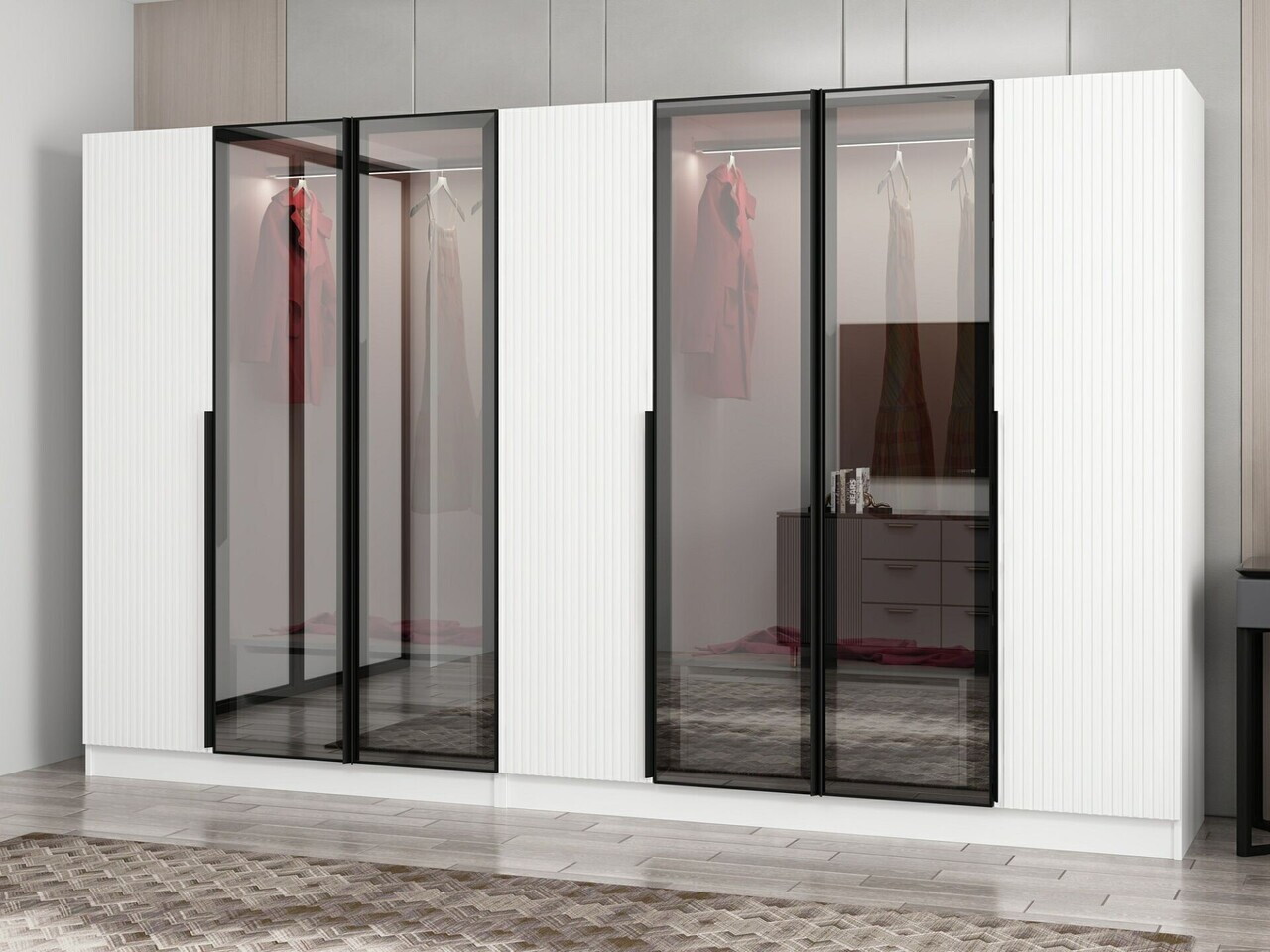 Dulap pentru haine, Hanah Home, Nisa, 315x210x52 cm, Alb — imaginea 4