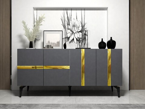 Consola, Olivia, Vania, 150x40x79 cm, PAL , Antracit / Aur