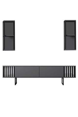 Comoda TV, Bexley, Chrome Line, 180x30x48 cm, PAL, Antracit / Negru