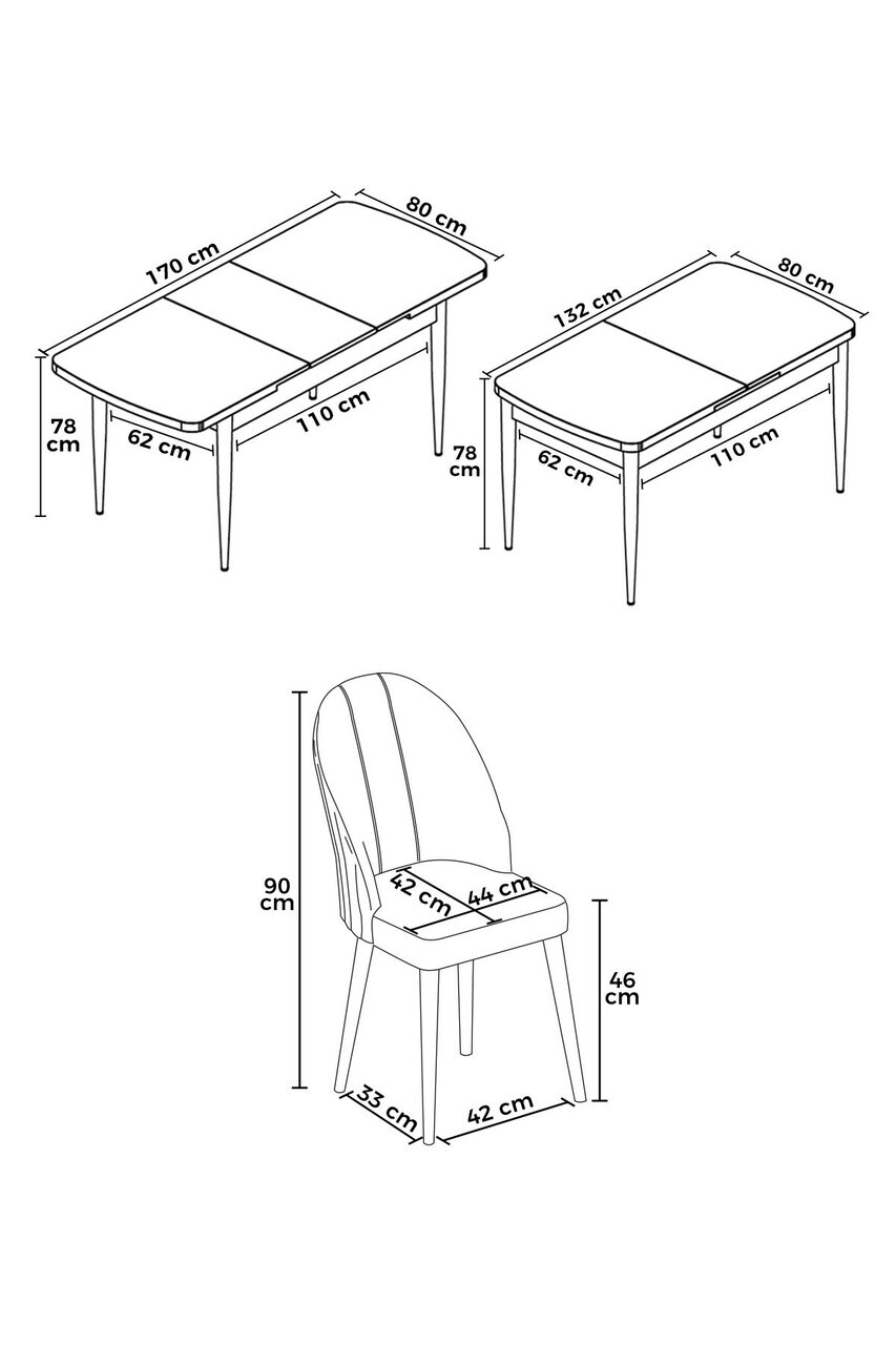 Set masa extensibila si scaune (5 piese), Hanah Home, Rada, Model de marmură albă / Auriu / Negru — imaginea 3