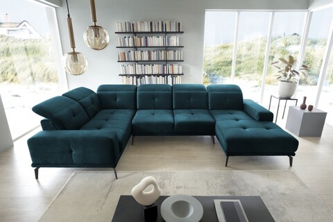 Coltar stanga 6 locuri ELTAP, LT-40NU, Neviro, 350x201x77 cm, lemn/poliester, albastru inchis