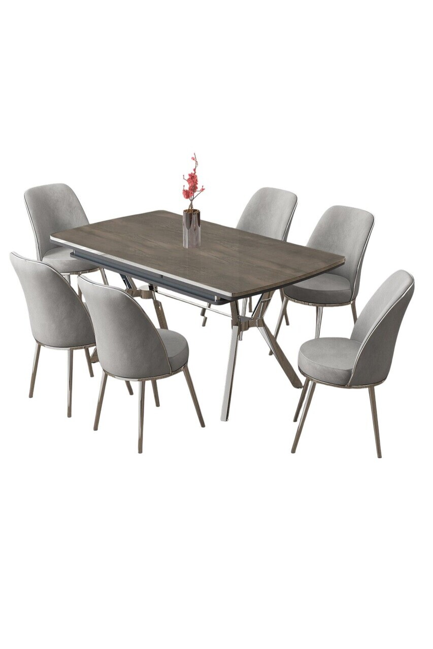 Set masa extensibila si scaune (7 piese), Hanah Home, Poy, Antracit / Crom / Gri — imaginea 2