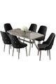 Set masa si scaune (7 piese), Hanah Home, Asel, Antracit / Crom / Negru