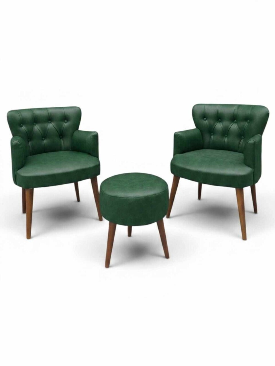 Set fotoliu cu aripioare și puf (3 piese), Atelier del Sofa, 281ELR1193, Verde — imaginea 2