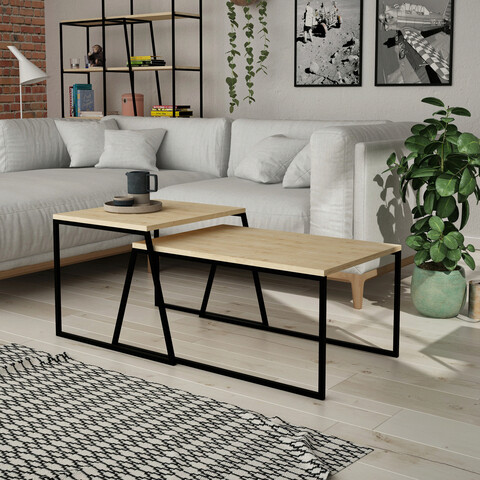 Set masuta de cafea, decortie, pal orta sehpa, stejar / negru
