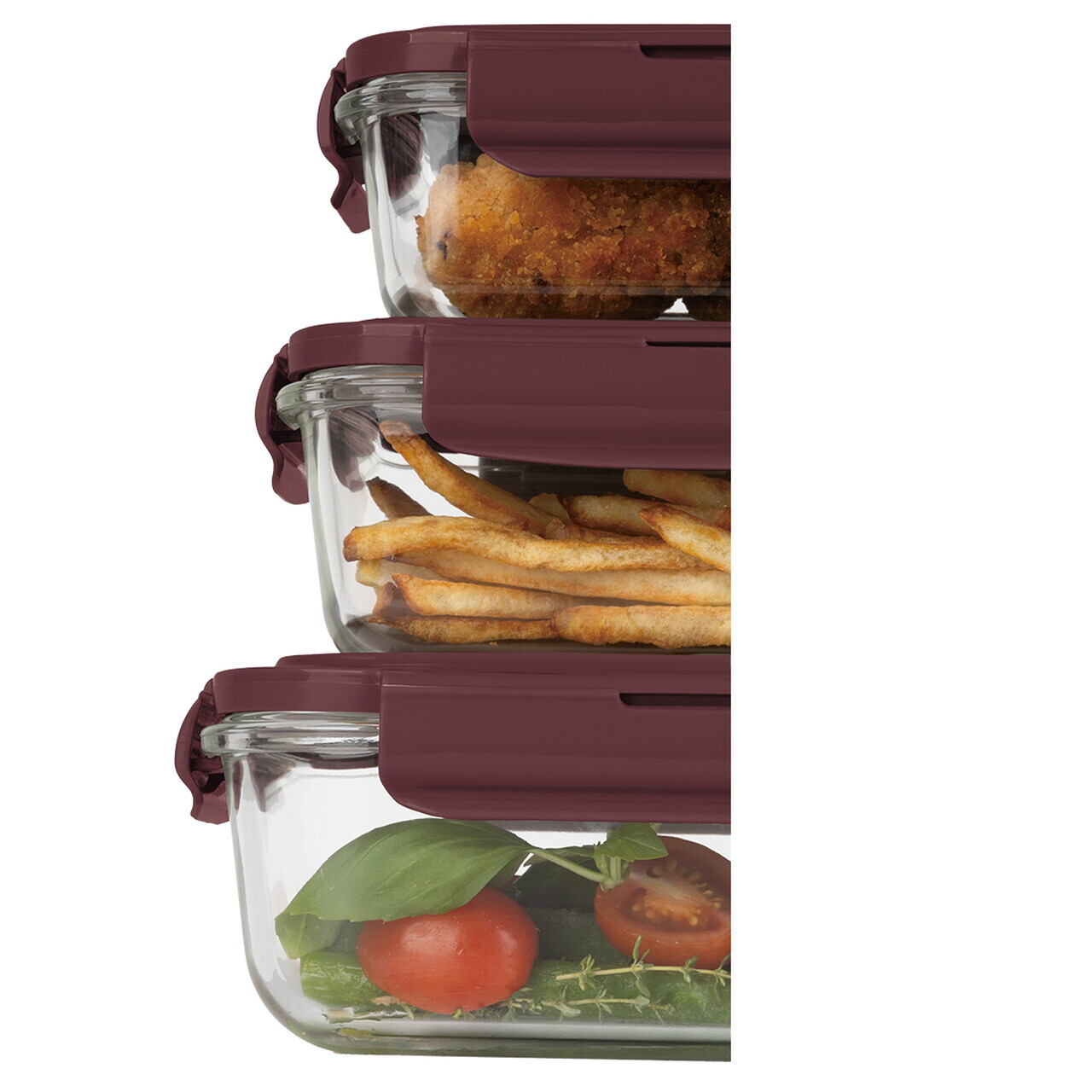 Set 3 caserole cu capac Berlinger Haus, Leonardo, 570 ml / 840 ml / 1.18 L, sticla/plastic, transparent/visiniu - view 3