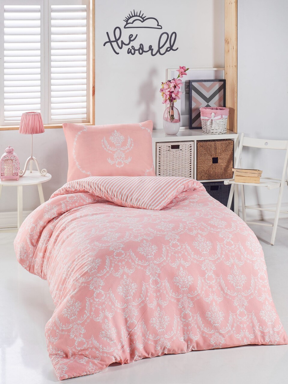 Lenjerie de pat pentru o persoana 2 piese, Pure, EnLora Home, 65% bumbac/35% poliester