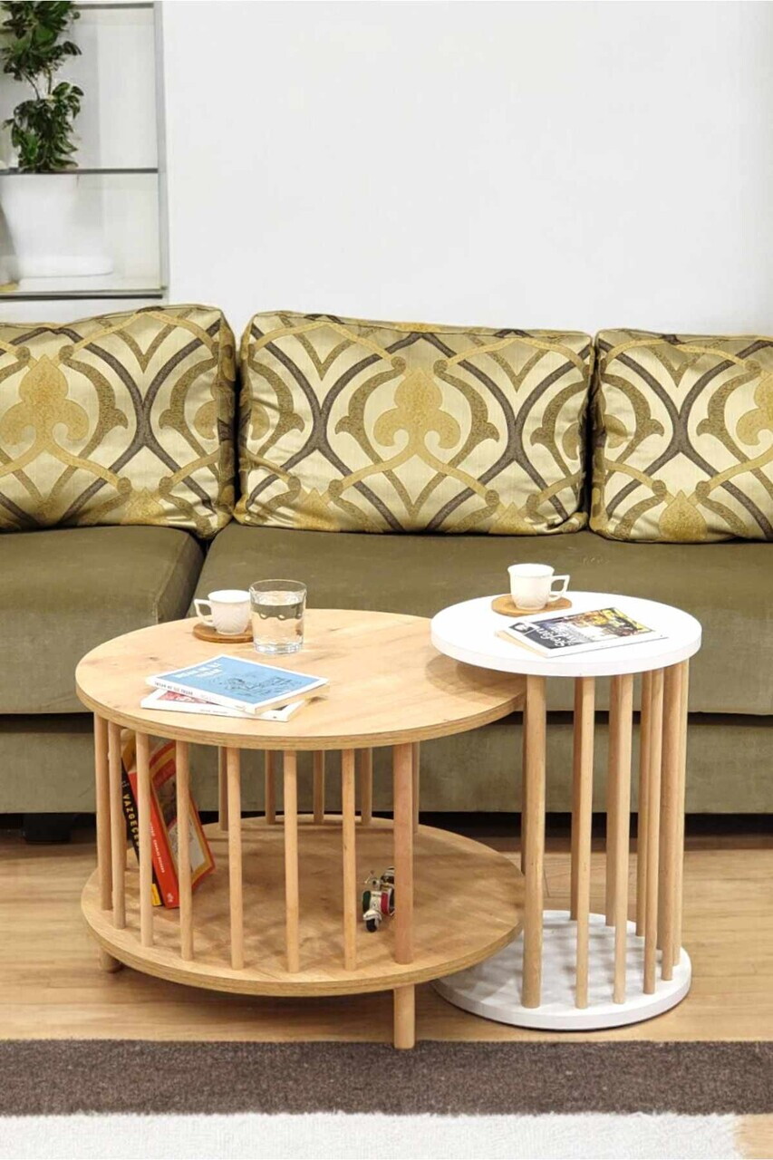 Set masute de cafea, Hanah Home, Peka-Set108, PAL, Stejar Safir / Alb — imaginea 2