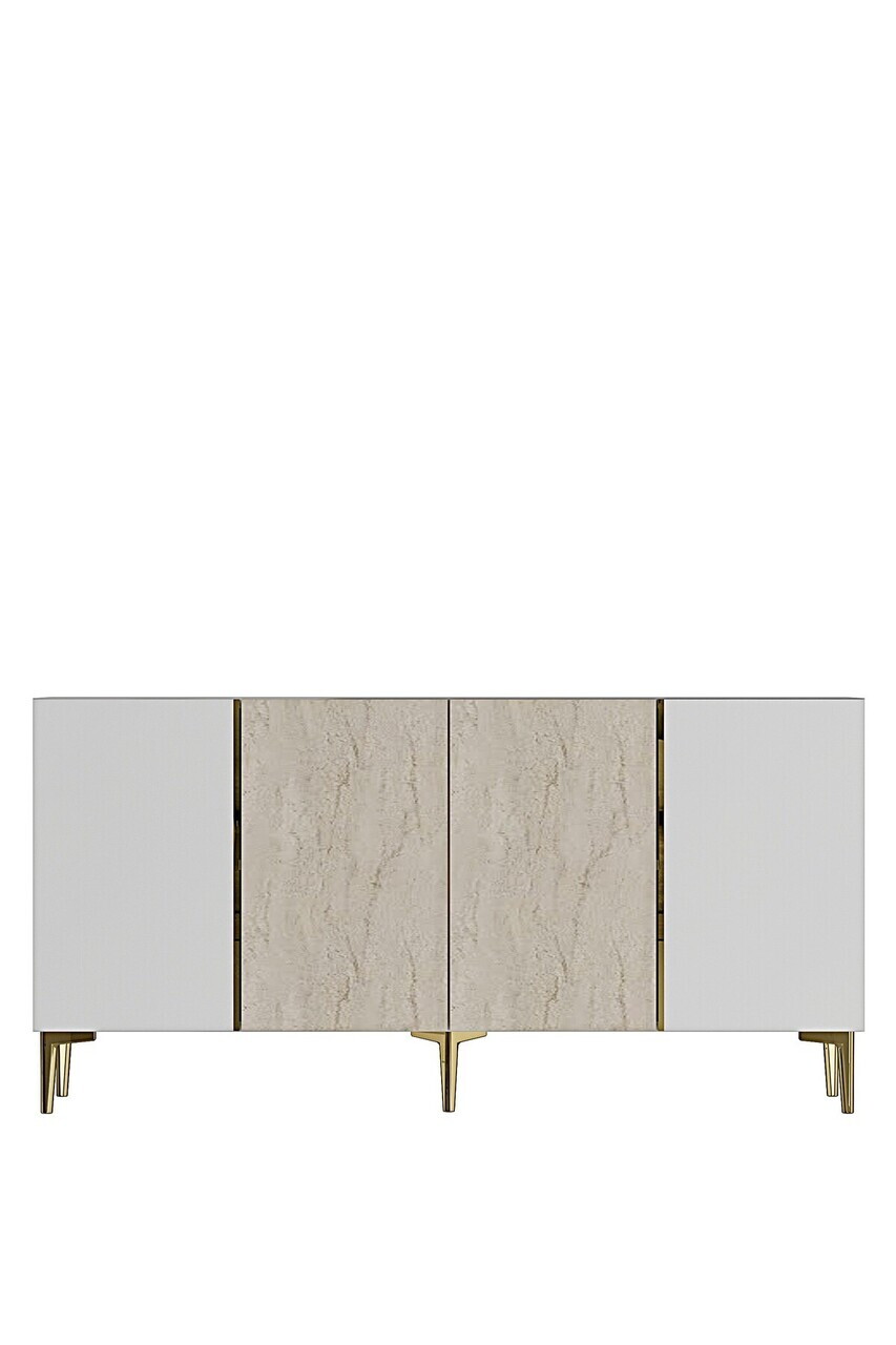 Consola, Hanah Home, Poli 150, 150x75x32 cm, White / Travertine / Gold — imaginea 5