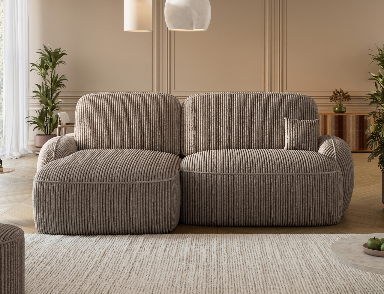 Coltar extensibil stanga 3 locuri ELTAP, Tesalia, 240x150x93 cm, lemn/catifea din poliester, maro deschis — imaginea 2