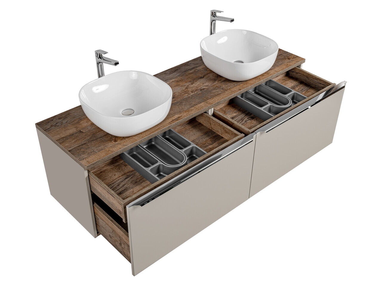 Set mobilier baie, dulap dublu si 2 lavoare, 160 cm, Santa Fe Taupe, Comad, MDF/PAL laminat, gri/stejar santa fe vintage — imaginea 5