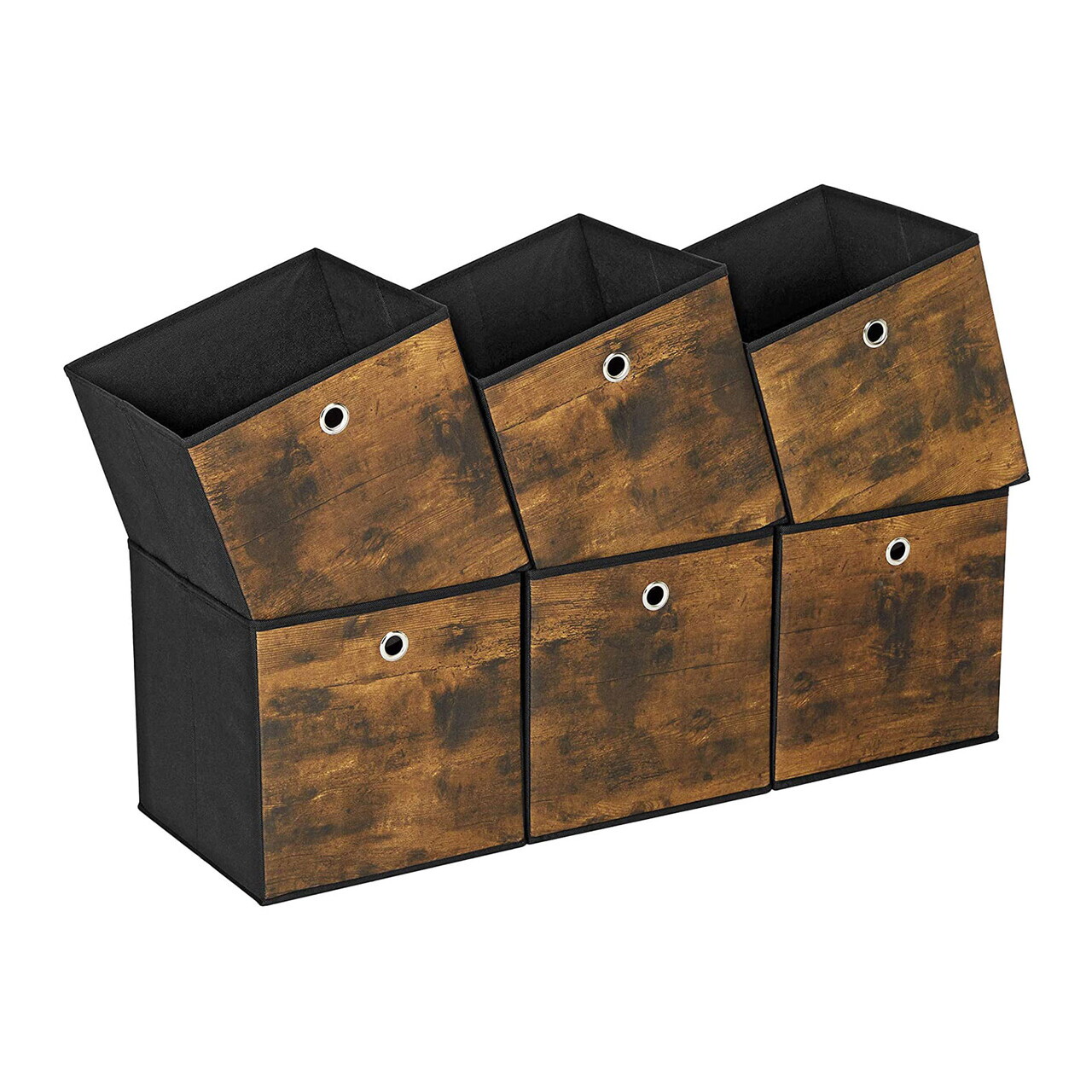 Set 6 cutii de depozitare pliabile, Songmics, 30x30x30 cm, material Oxford/carton, maro rustic - view 5