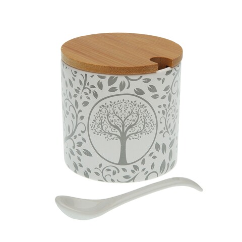 Zaharnita cu capac si lingurita lively round, versa, Ø8x8 cm, ceramica/bambus