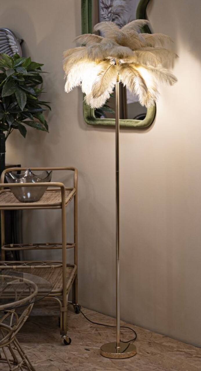 Lampadar Mauro Ferretti Palm Cammello 3 x E14 40W 55x160 cm fier/plastic auriu/camel