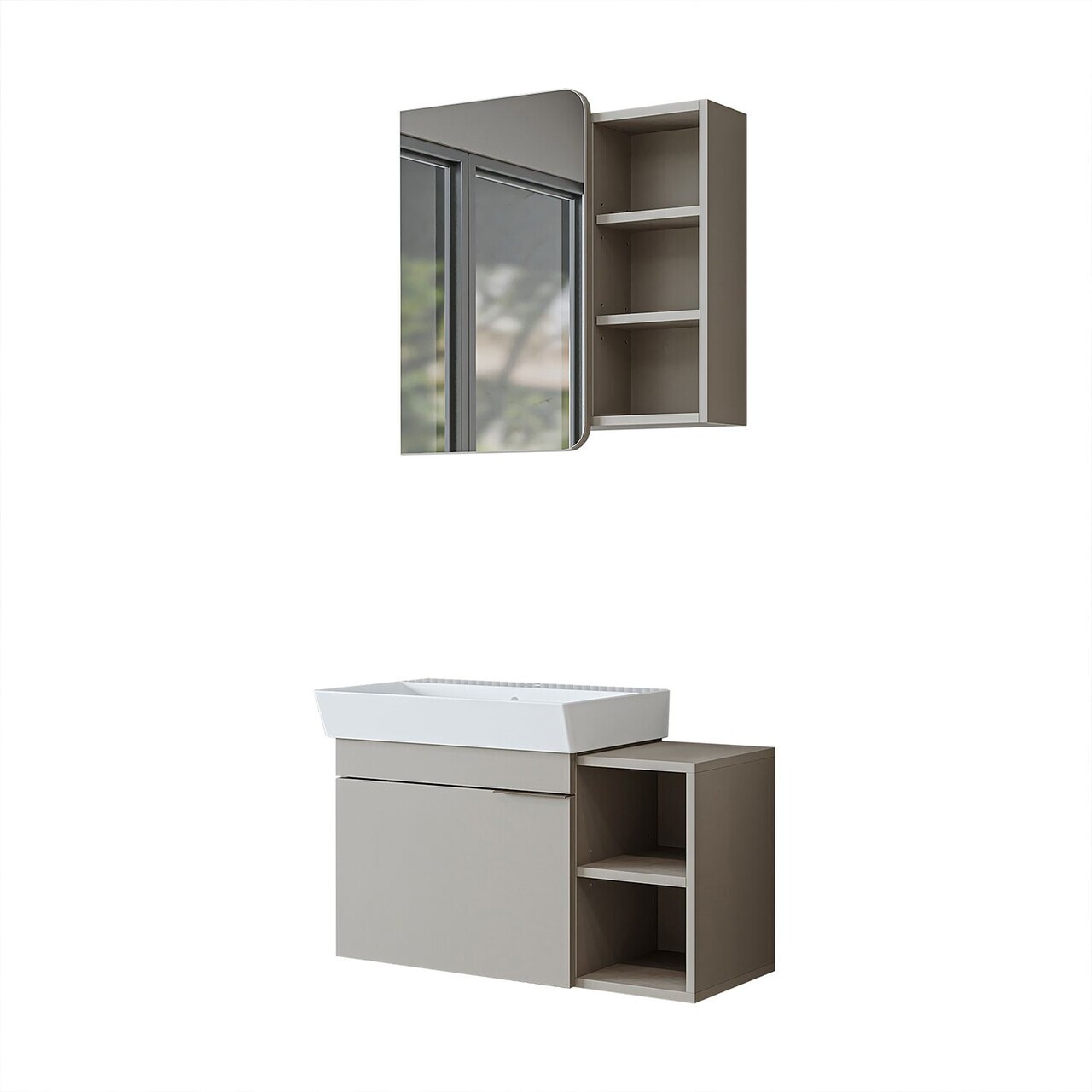 Set Dulap de Baie cu Chiuvetă și Oglindă (2 Piese), Hanah Home, 2938, MDF, Gresie — imaginea 7