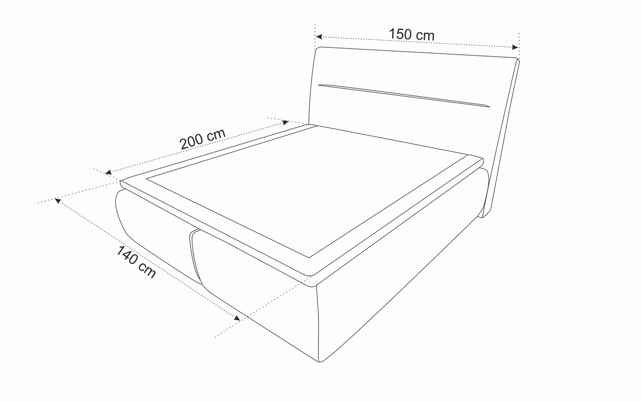 Pat Matrimonial, Bergen Memory, 140x200 Cm, Cu Spatiu Pentru Depozitare, Gri