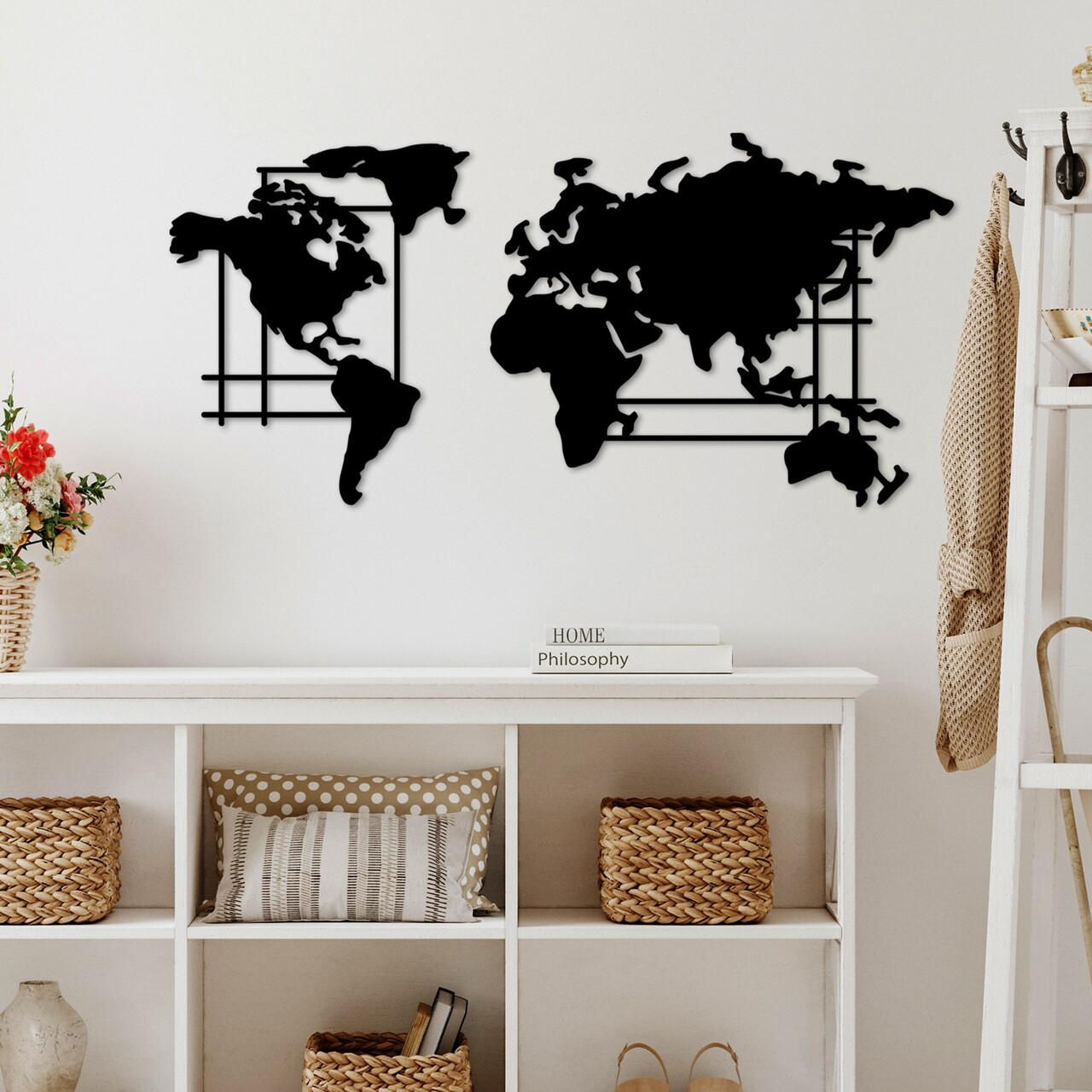 Decoratiune de perete, World Map, Dimensiune: 120 x 56 cm, Negru - view 2