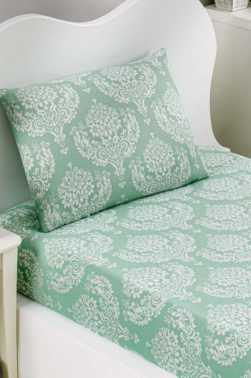 Set de pat pentru o persoana (cearceaf cu elastic si perna) 2 piese, Post - Water Green, Eponj Home, 65% bumbac/35% poliester