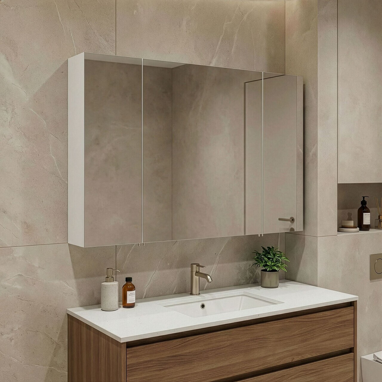 Dulap de baie cu oglindă, Hanah Home, Bari 100, Alb mat