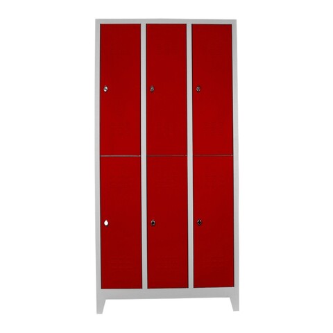 Dulap de depozitare cu incuietoare, Shelvoria, Js1025Kı, 97x200x37 cm, Otel, Gri/Roșu