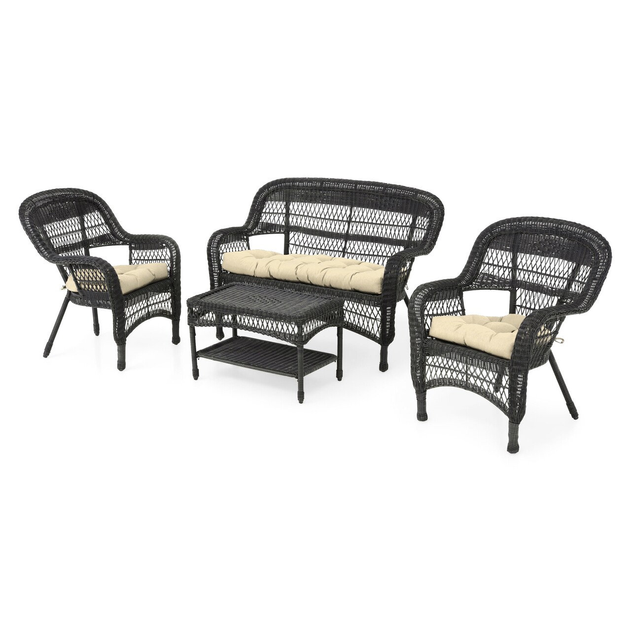 Set mobilier gradina/terasa, Barbara, 4 piese, otel, maro/bej - 1 | YEO