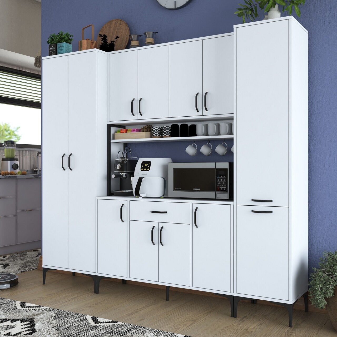 Dulap multifunctional, Rani, JE132, 220x198.6x40 cm, PAL, Alb - 1 | YEO