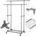 Suport dublu pentru umerase, Songmics, extensibil, mobil, 87-150x52x166 cm, max 70 kg, otel, gri