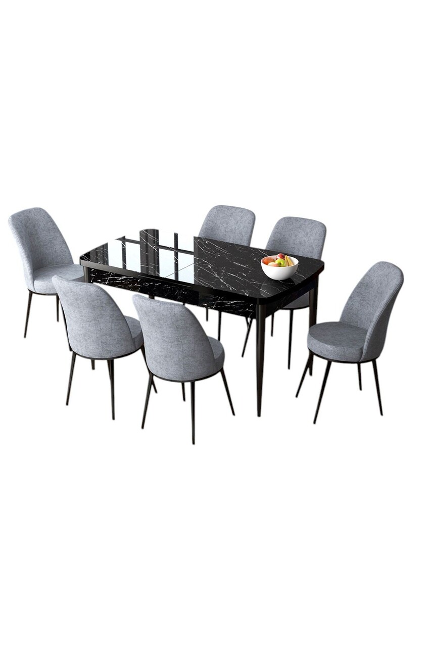 Set masa extensibila si scaune, Hanah Home, Zen, Marmură neagră / Gri - view 2