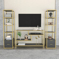 Comoda TV, Retricy, Robbins, 198x39x160 cm, PAL, Aur/Antracit