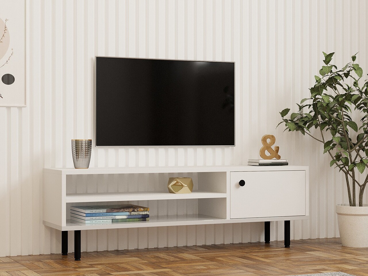 Comoda TV, Puqa Design, Avila, 120x38x30 cm, PAL , Alb