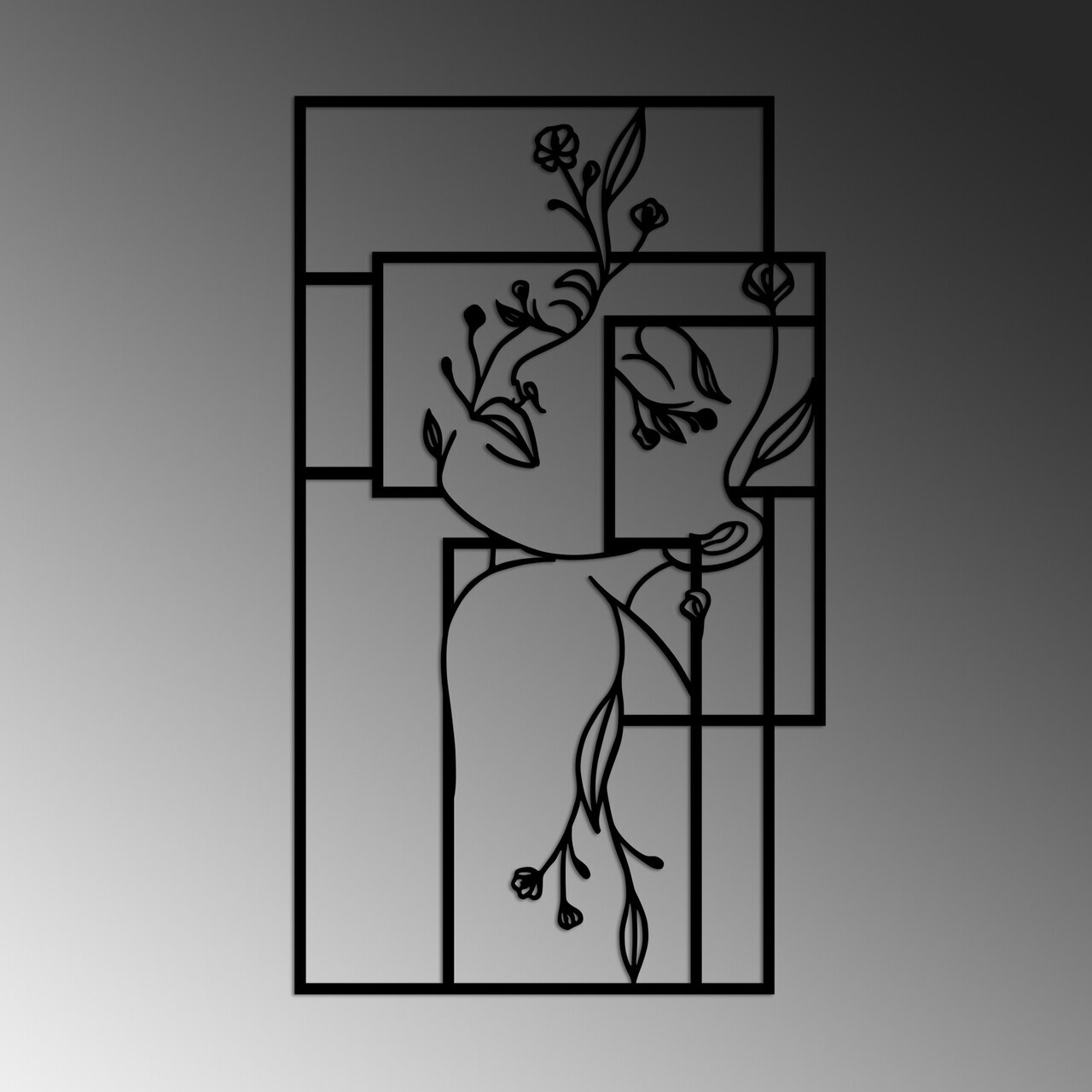 Decoratiune de perete, Flower Woman 1, Dimensiune: 70 x 70 cm, Negru — imaginea 4